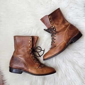 Authentic Boulet Canada Leather Lace-Up Vintage Combat Western Boots Size 8.5